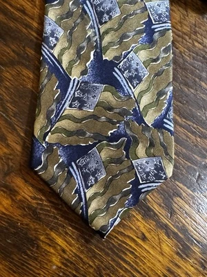 Corbata Stonehenge Colores Cóctel Seda Dorado Azul Diseño Geométrico - Frutiger Aero Foto 1 de 4