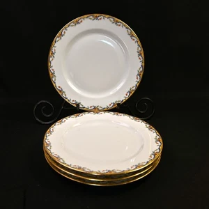 Limoges Vignaud 4 Luncheon Plates 8.5" The Meuse Red Yellow Blue Gold 1911-1920 - Picture 1 of 14