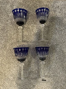 Four King Louis Cut Crystal / Cobalt Blue Wine Glasses by Godinger - Picture 1 of 7