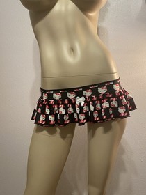 Sexy Micro Mini Ruffle Skirt Black Pink Hello Kitty Lingerie Rave Exotic Dancer