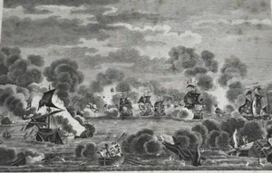 Antique Naval Fleet Engagement 2nd Anglo-Dutch War Thames River Print 1800 - Picture 1 of 13