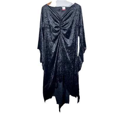 Disfraz Mujer’s L Negro Terciopelo Bruja Disfraz Vestido Gótico Halloween Dobladillo Acanalado Foto 1 de 4