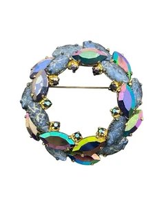 Broche prendedor Alemania Occidental azul marino aurora boreal y diamantes de imitación moldeados tono dorado - Imagen 1 de 20