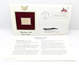 Weihnachten 1992 Dampfmaschine 22K Gold Ersttagsausgabe 29 Cent Briefmarke - Bild 1 von 3