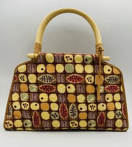 Vintage BOHO Fossil Purse with Wood Wicker Handles And Wooden Key - Picture 1 of 12
