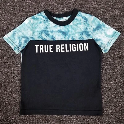 Camisa True Religion Meninos 4 Black Colorblock Tie Dye Casual School Spellout Camiseta - Imagem 1 de 4
