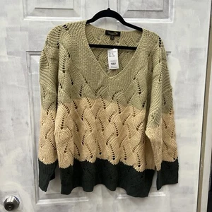 Suzanne Betro Color lock Pointelle V Neck Pullover Sweater L/XL NWT - Picture 1 of 3