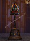 10'' Temple bouddhisme tibétain peint bronze Kwan-Yin hochet cloche cloche cloche