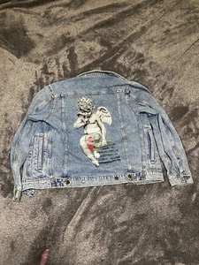 H&M Denim Jacket Men’s XS Jean Blue Young Thug Graphic Rap Hip Hop YSL 2018 - Picture 1 of 9