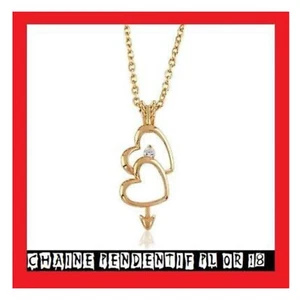 COLLIER PENDENTIF + CHAINE COEUR BIJOUX FEMME PL OR 18K CADEAU PIERRE ZC DIAMANT - Imagen 1 de 1