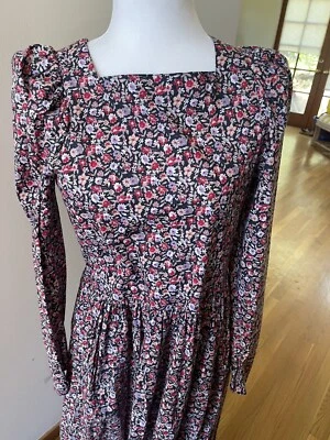 Vestido Floral Algodón Manga Larga Laura Ashley Años 80 Vintage Talla 8 Cottagecore Foto 1 de 4