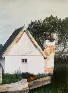 ORIGINAL NURIA GARRIGOS "Fisherman Shack" Angeln Spanisches Meer Spanien ÖLGEMÄLDE - Bild 1 von 1