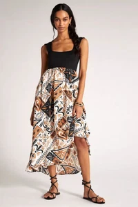 Anthropologie XSP Sleeveless Printed Twofer Maxi Dress Tank Black XS Petite NWT - Picture 1 of 6