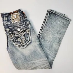 Jeans Rock Revival Hymie ajustados rectos de mezclilla desgastados talla 28x30 de Estados Unidos para hombre - Imagen 1 de 17