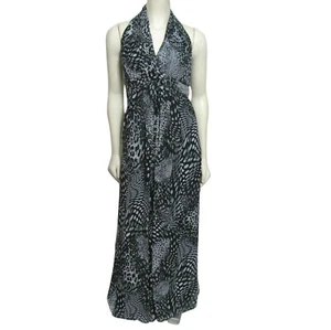 Joseph Ribkoff Halter Chiffon Maxi Dress S Gray & Black Geometric Print 4 6 tg - Picture 1 of 9