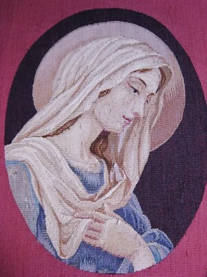 TAPISSERIE AUBUSSON VIERGE à l'AUREOLE signée LL  - Photo 1/4