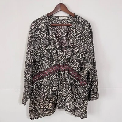 Cato женская блузка рубашка размер 26/28W коричневый цветочный блестки крестьянский топ - Изображение 1 из 4