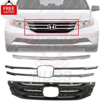 Fits 2011-2013 Honda Odyssey Front Bumper Upper Grille with Chrome Molding Trims Foto 1 de 4