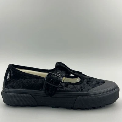 Vans Style 93 Mary Jane Women Size 6.5 Black Velvet T-Strap Buckle Shoes NEW - Image 1 of 4