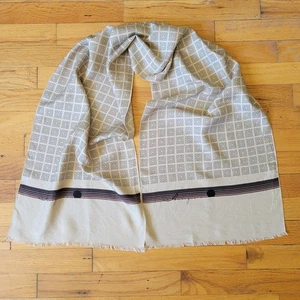 Audre Talbott Horizons Signed Vintage Rectangle Scarf Beige American Airlines - Picture 1 of 11