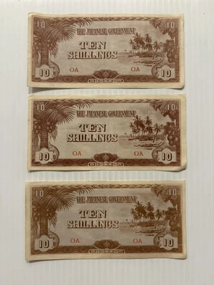 Oceanía Invasión Japonesa Dinero 10 Chelines 1942 Lote de 3 Buen Estado Raro Foto 1 de 2