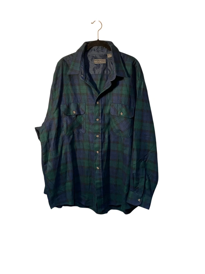 David Taylor, Camisa Vintage Hombre Franela Cuadros Verde y Azul Talla 2X Foto 1 de 4