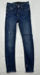 Zara Denim Jeans Trafaluc Denimwear Dark Denim Size 4 Women’s Raw Hem Ankle - Picture 1 of 9