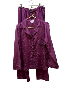 Miss Elaine Pajama Set Sz L Magenta/Purple Polka Dots Piped Elastic Waist  - Picture 1 of 9