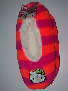 Hello Kitty Girls Slipper Socks Striped Warm Fuzzy Babba 1pr M/L 