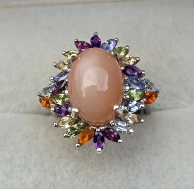 Anel de prata esterlina com pedra preciosa mista/pedra preciosa de pêssego 8,70 ctw tamanho 7 - Imagem 1 de 4