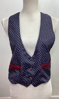 Colete Paisley Feminino Vintage 1980’s Mirrors Azul Marinho e Vermelho Tamanho Médio - Imagem 1 de 4
