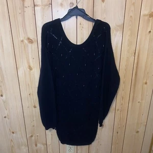 VTG Contempo Casuals Women Large Beaded Black Winter Sweater Dress Scoop Neck - Picture 1 of 7
