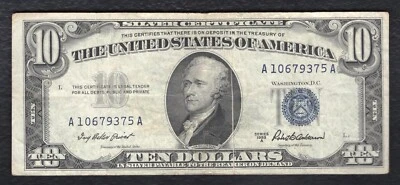 1953-A $10 SILVER CERTIFICATE CURRENCY NOTE “GUTTER FOLD ERROR” VERY FINE - Image 1 of 2