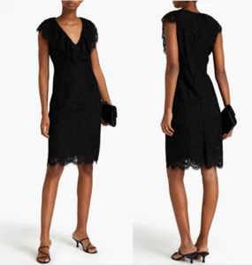 RACHEL ZOE Ruffle-Trimmed Corded Lace Dress - Black UK8 US4 RRP$395 - Picture 1 of 18