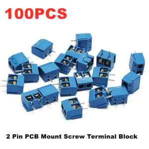 100Pcs 2-Pin Screw Terminal Block Connector 5.08mm PCB Mount Blue KF301-2P - Picture 1 of 9