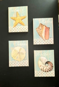 4 Canvas Wall Art Panels of Seashells and Subliminal Quotes by Artist Paul Brent - Picture 1 of 9