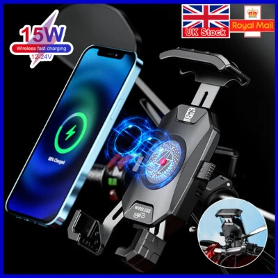 Wireless Charger Fast Charging Phone Holder Motorbike Motorcycle Handlebar Mount - Image 1 of 4