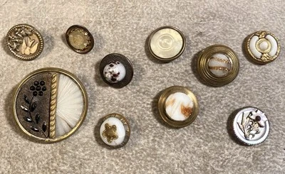 10 botones de vidrio victoriano, vidrio en metal Foto 1 de 4