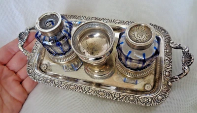 19TH CENTURY AUSTRIAN / GERMAN LARGE 13 LOTH SOLID SILVER INK STAND WITH INKPOT - Image 1 of 4