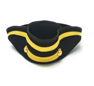 MAJORWEAR UK 100% Wool Felt Army Military Tricorn Pirate Hat with golden brim . S/M & L/Xl