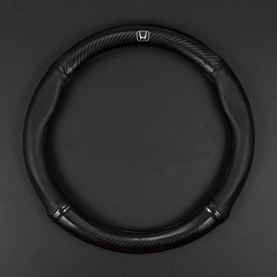 15" 38cm Round Steering Wheel Cover Leather For Honda Civic Accord CR-V Black - image 1 of 4