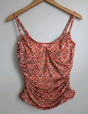 Tankini de natación Garnet Hill 12 C taza lados acanalados con aros acolchado rosa salmón Foto 1 de 4