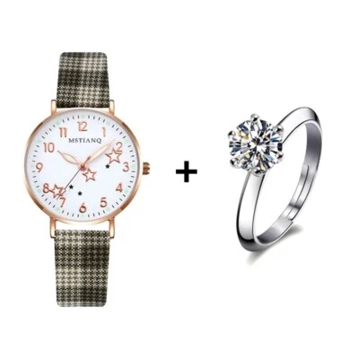 New ring & Watch Women Fashion Casual Leather Belt Watches Simple Ladies' Small  - Image 1 of 4