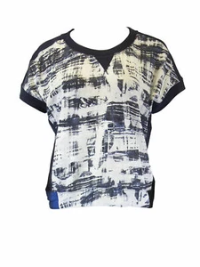Grey State Mujer Blanco y Azul Marino con Marco Cuadros Top Talla Pequeña Nuevo - Imagen 1 de 2