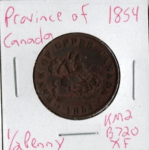 Moneda Baja Canadá 1/2 Penny 1854 KMTn2 (B720), Liso 4 - Imagen 1 de 4