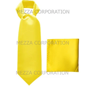 New Vesuvio Napoli Men's Polyester Ascot Cravat Necktie Hankie Solid Yellow - Picture 1 of 3