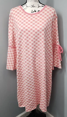 Isaac Mizrahi Sheath Dress Women's XL Pink Gingham Cotton Long Sleeve Crew Neck - Image 1 of 4