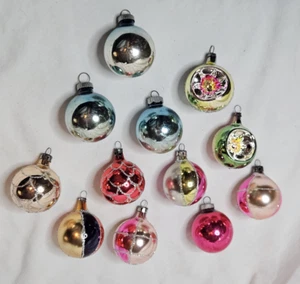 Vtg Lot of 12 Mercury Glass Christmas Ornaments Indent Shiny Brite Balls Baubles - Picture 1 of 21