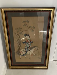 Chinese Woman Riding a Horse Big Size Framed And Glassed. - Picture 1 of 11