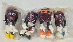 VINTAGE 1988 CALIFORNIA RAISINS BY APPLAUSE BIEGSAME PLÜSCHFIGUREN 4ER SET. - Bild 1 von 7